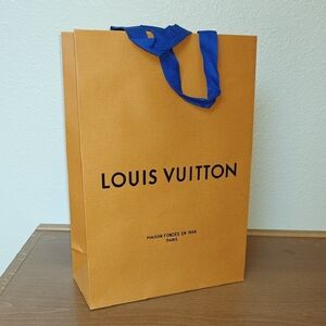 Louis Vuitton Orange Shopping Bag with Blue Handles